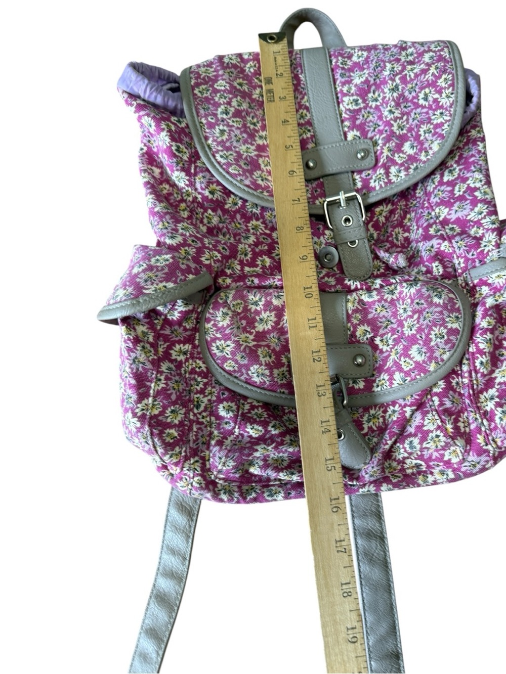 Candies Floral Backpack Cinch Snap Closure Bag Purple Vintage Retro pockets - Picture 8 of 8